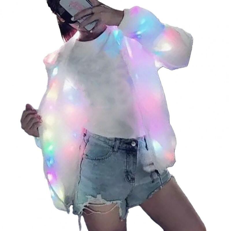 เสื้อแจ็กเก็ตเรืองแสง LED มีฮู้ดสีสดใสแขนยาวมีกระเป๋าสำหรับใส่ไปงานปาร์ตี้คอนเสิร์ตคลับ