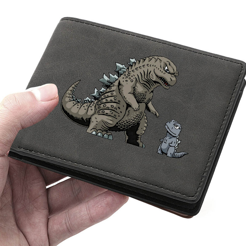 Kawaii Monster Godzillas portafoglio corto da uomo borsa portamonete con cerniera in pelle PU carte d'identità di credito portafoglio porta foto multifunzionale
