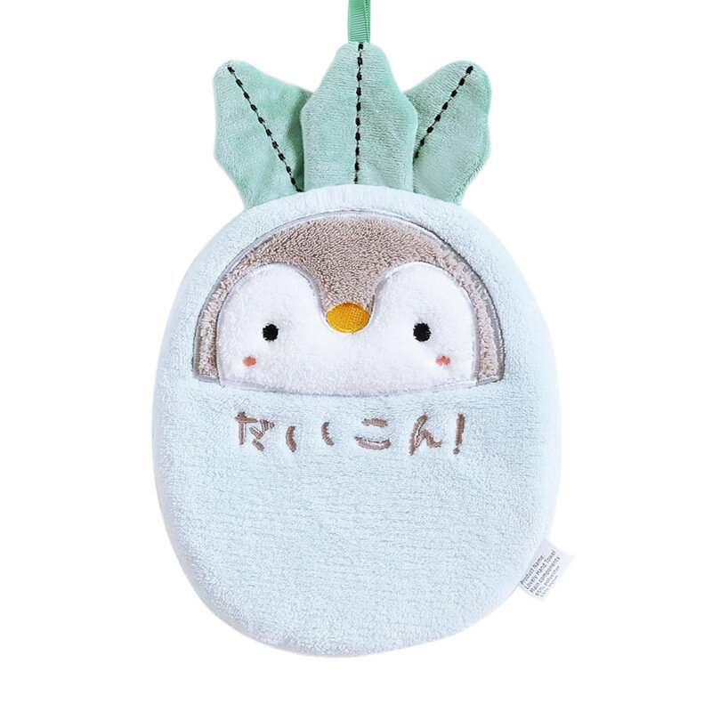 Cute Plush Penguin Hand Towel Hanging Bathing Coral Velvet Towel Bathroom Kitchen House Towel Double Layer Thickened Absorbent