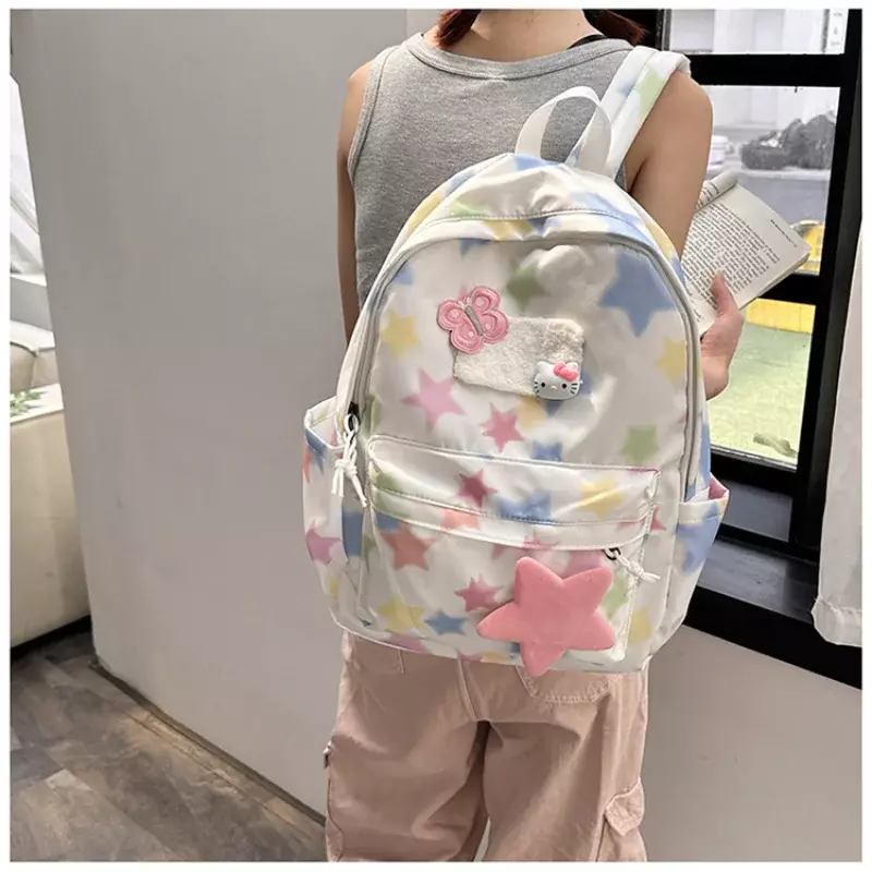 Sanrio-mochila escolar de Hello Kitty para estudiantes, morral de vestir de una pieza con dibujos animados, ligera y de gran capacidad, hombros rosas