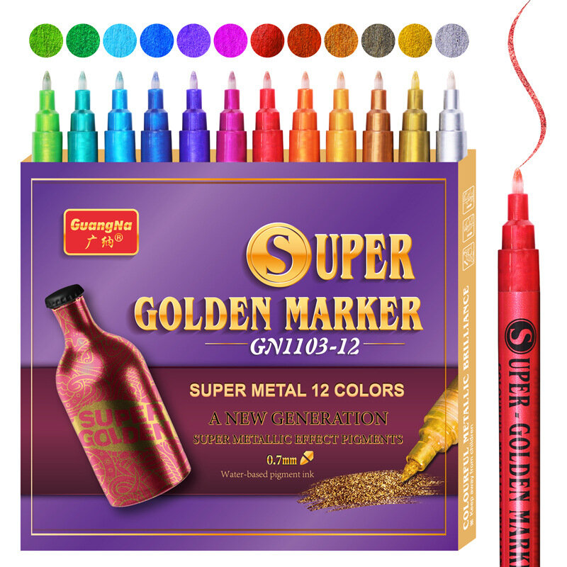 سوبر لامع الذهبي تألق علامات ، مقاوم للماء علامة ، القلم لنموذج المعادن القماش الزجاج الخشب قماش السيراميك مسمار ، 12 ألوان ، 0.7 مللي متر