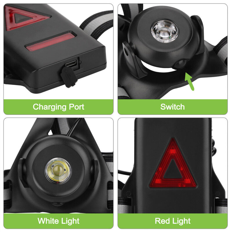Lumières de poitrine à LED avec chargeur USB, feux de nuit, lumière arrière iodée, extérieur, camping, course à pied, jogging, livraison directe