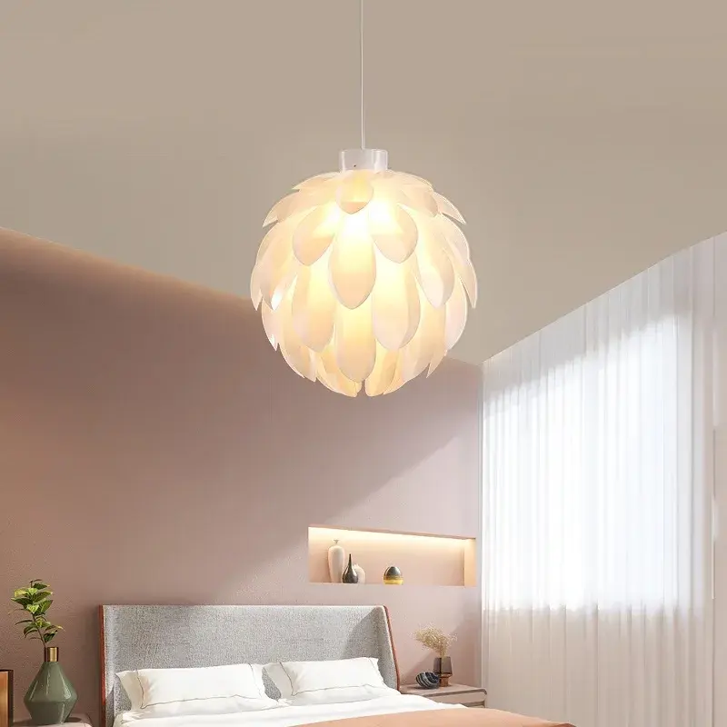 Luz colgante moderna para dormitorio de niños, lámpara de decoración colgante de cono de pino de pétalos de restaurante, iluminación nórdica romántica, color blanco