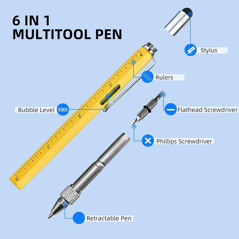 Многофункциональная ручка, Крутые гаджеты, необычная ручка со стилусом, уровнем, линейками, отвертками, подарки на день рождения