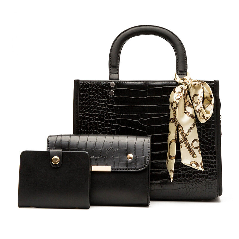 Женский комплект из сумки и сумочки, в европейском и американском стиле с крокодиловым узором