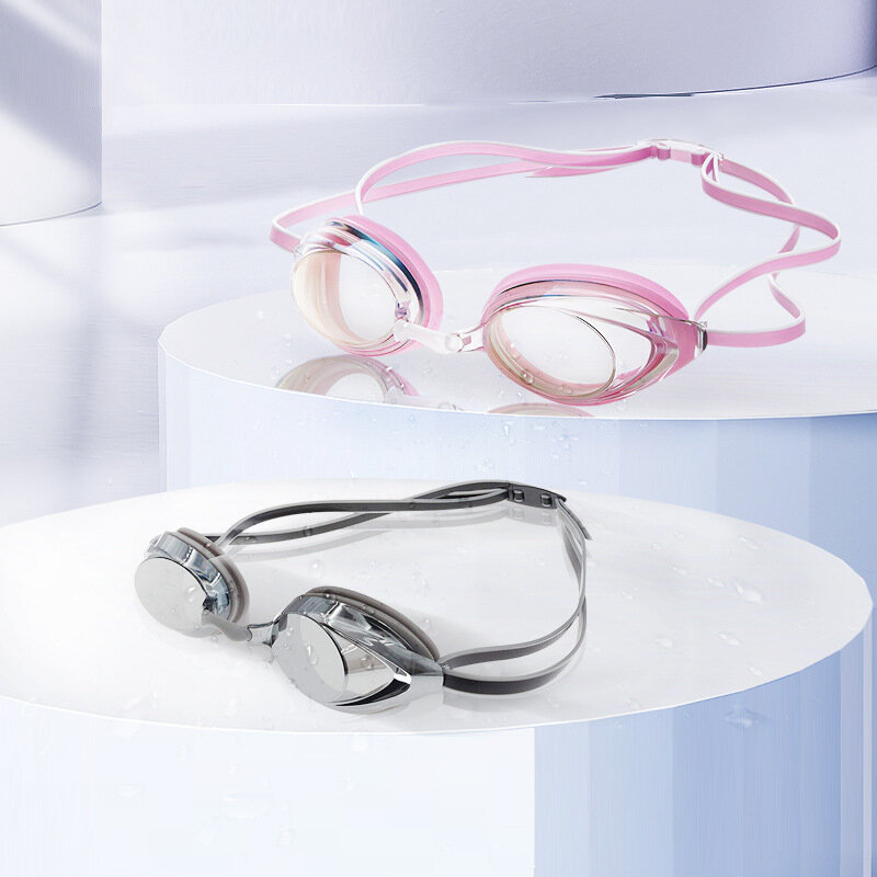 แว่นตาว่ายน้ำอุปกรณ์แว่นว่ายน้ำผู้ใหญ่ความละเอียดสูงกันน้ำกันหมอกกรอบซิลิโคนใส