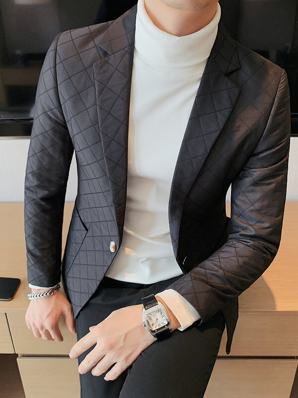 Checkered suit jacket for autumn and winter 2024, new high-end business men's clothing, high-end casual suit top  5800