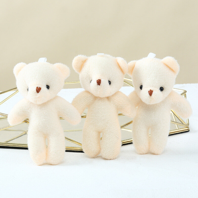Bonecas bonitos mini ursinho, brinquedos de pelúcia branca, boneca de pelúcia, pingente chaveiro, festa de casamento, presente decoração buquê, 10cm