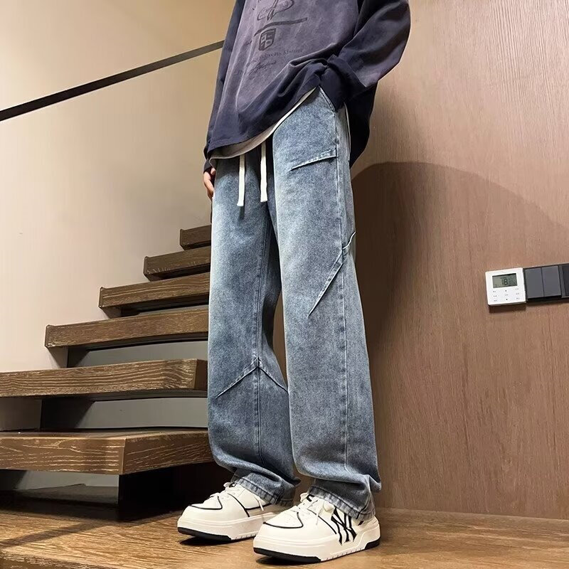 Harajuku Mode Kordel zug Jeans für Männer Streetwear Vintage weites Bein gerade lose Jeans hose y2k Baggy Pantalones Hombre