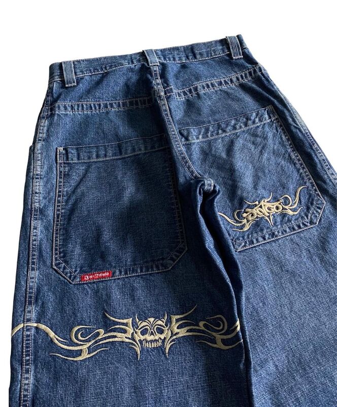 Pantalones vaqueros de estilo americano para hombre, Jeans holgados con estampado de patrón de Hip Hop, Pantalones anchos de cintura alta azules, ropa y2k, 2023