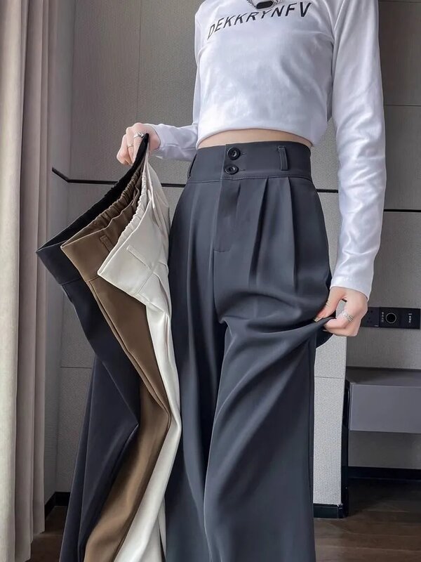 Pantalon large taille haute coréen pour femme, vêtements décontractés pour femme, vêtements d'extérieur baggy, pantalon imbibé, mode automne et été, bureau