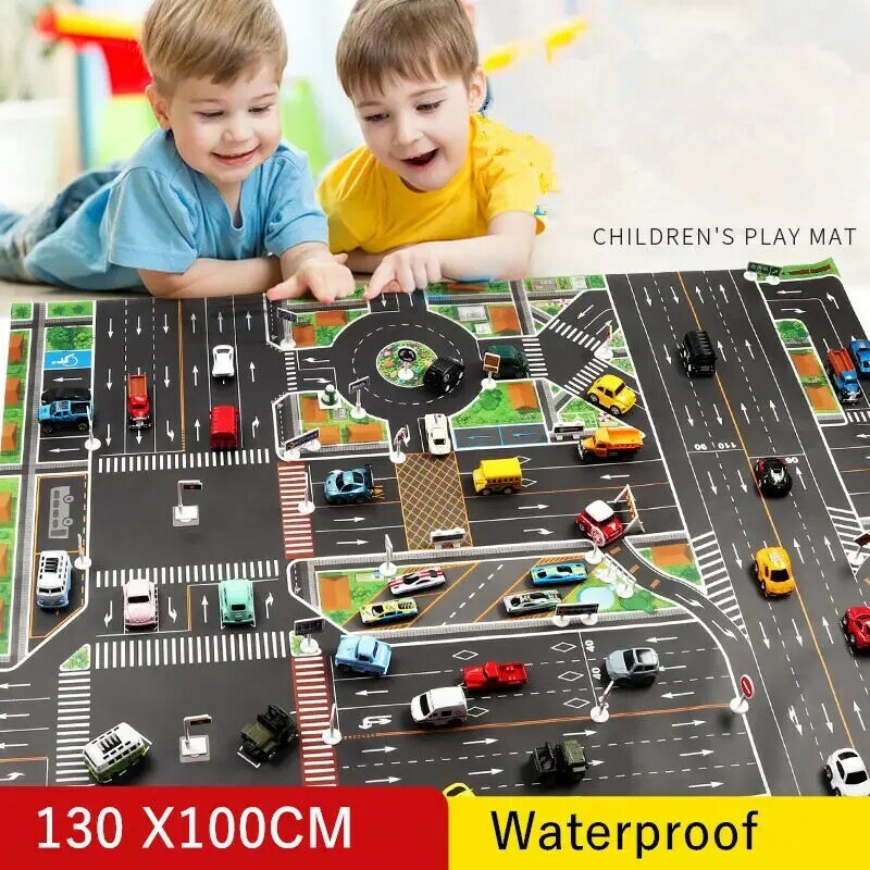 Alfombra de juego de estacionamiento de tráfico de ciudad grande para niños, tapete impermeable no tejido, juguetes de coche extraíble para niños
