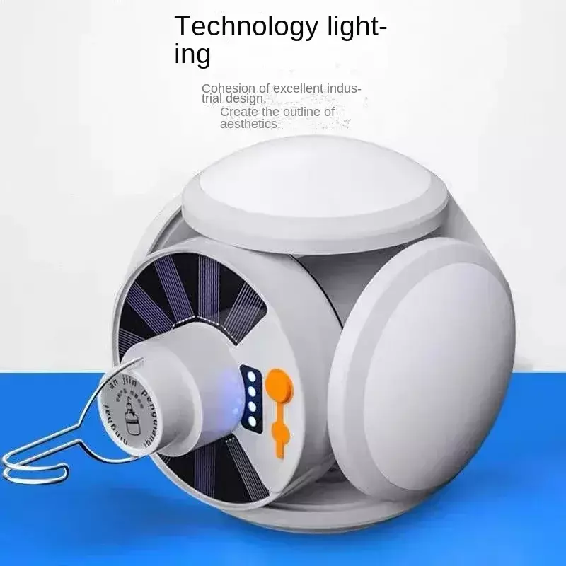 Lâmpada LED de futebol com gancho, Portátil USB Solar Camping Light, Tenda exterior recarregável, Luz de trabalho, Dobrável