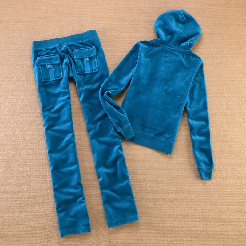 Y2K Velvet Tracksuit Two Piece Women's Tracksuit Hoodies Set With Pocket and Diamond Velour Tracksuit For Women