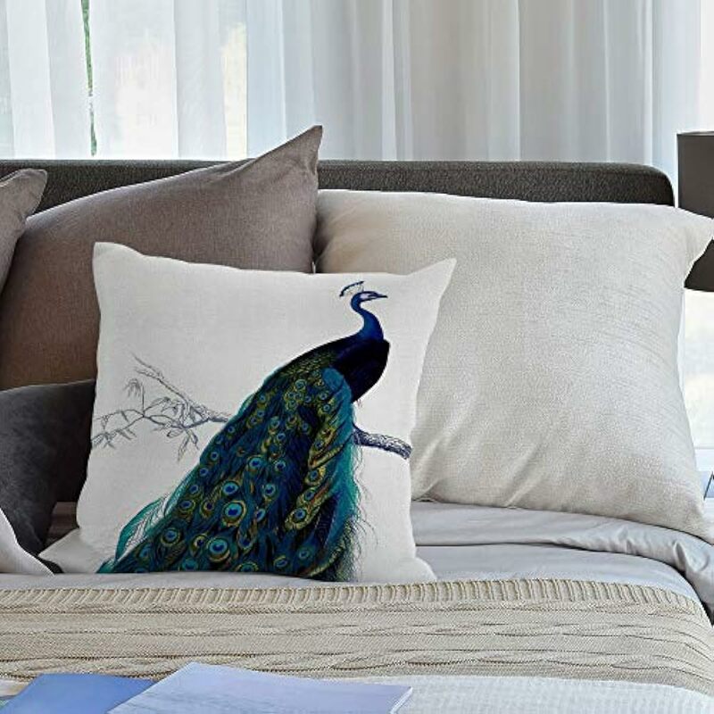 Подушка, чехол, винтажная синяя элегантная двухсторонняя квадратная наволочка с разноцветным павлином, Мягкая Наволочка для подушки, домашний декор