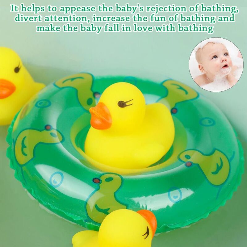 Mini Water Fun Floating Yellow Ducks Kids Bath Toys Fishing Net Swimming Rings