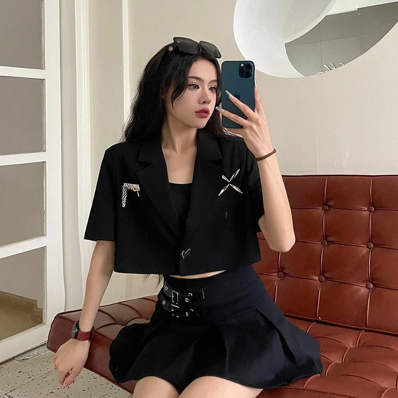 Short Suit Jacket for Women's Summer Thin Chain Short Sleeved Suit Top