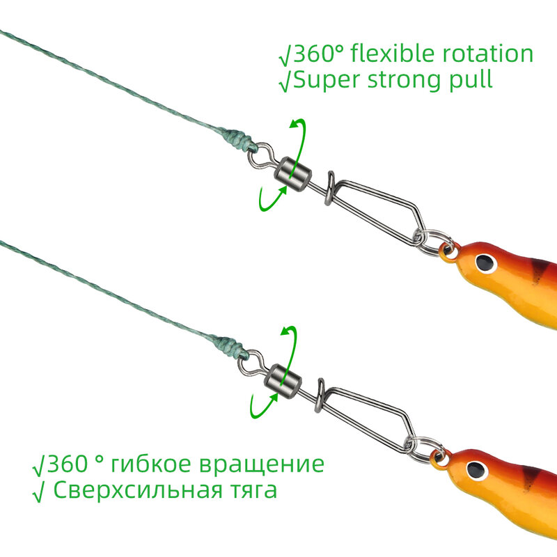 Dndyuju 50 pçs conector de pesca rolamento giratória com t-forma snap pesca giros grânulos de aço inoxidável acessórios de pesca