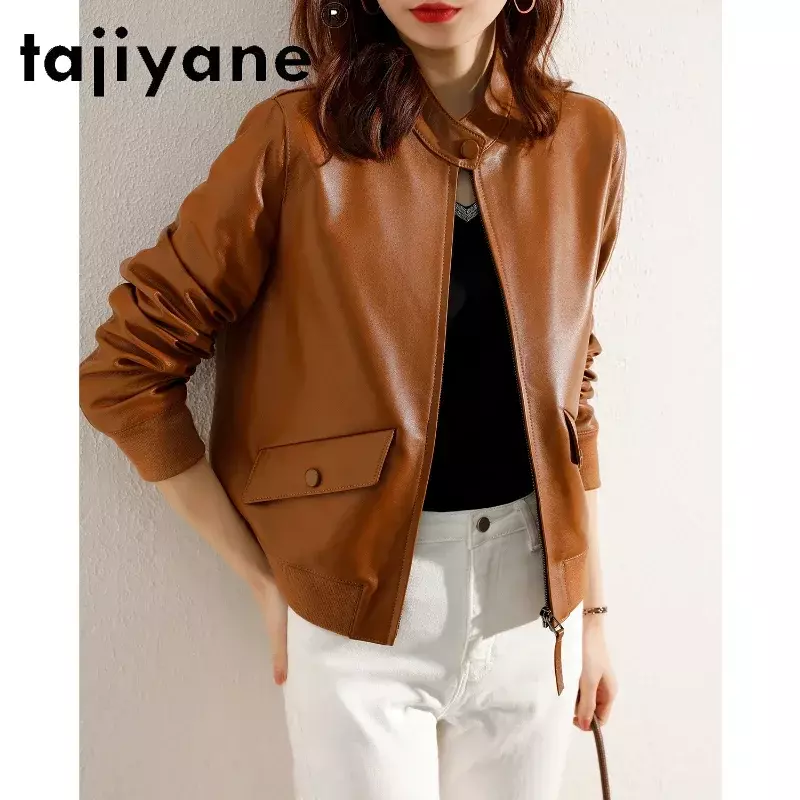 Tajiyane-女性のための革のコート,本物のシープスキン,短いオートバイのジャケット,春のファッション,hly01