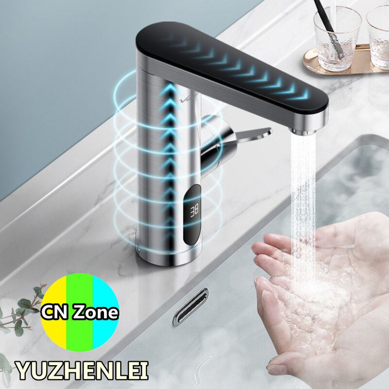 Stainless Steel Instant Hot Water Tap Electric Fast Faucet Heater Tankless Heating Type 3KW Kitchen Washroom Balcony Dual-use