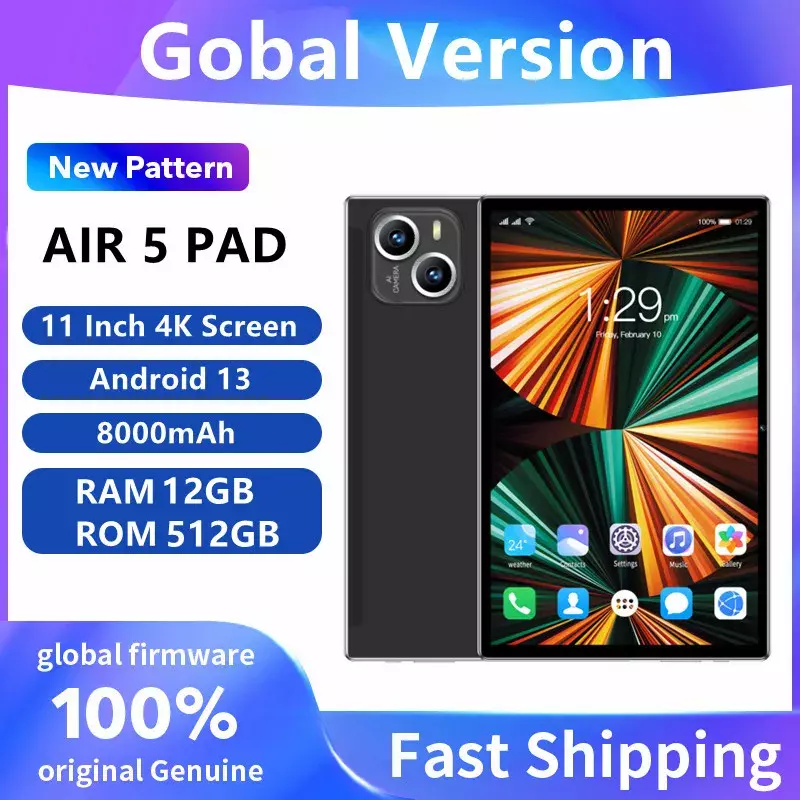Tableta AIR5 Android de 11 pulgadas, dispositivo con Bluetooth, 12GB de RAM + 512GB de ROM, Deca Core, 24 + 48MP, GPS, WPS + 5G, WIFI, portátil, nueva versión Gobal