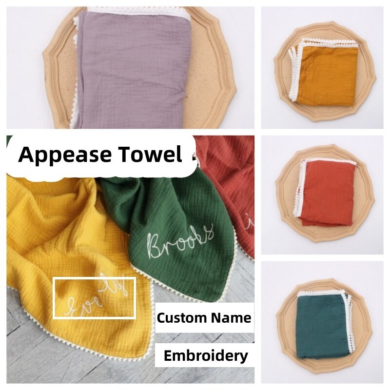 Newborn Baby Bath Towel Custom Name Soft Absorbent Gauze Baby Towel Kids Feeding Bibs Burp Cloths Washcloth