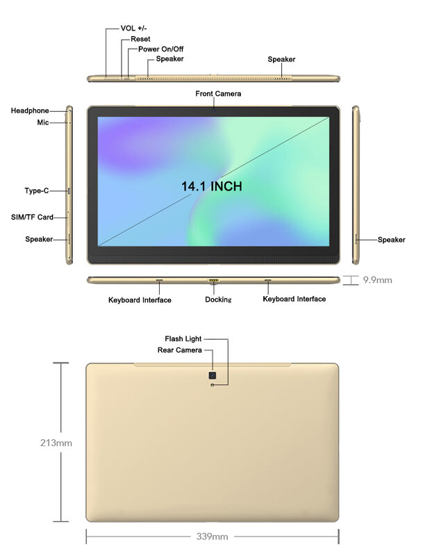 Tablet PC Android com tela grande, 14 Polegada, 1920x1080 IPS, câmera 5 + 13MP, 12 + 256GB, Octa-Core, 2 em 1, Laptop, Versão Global