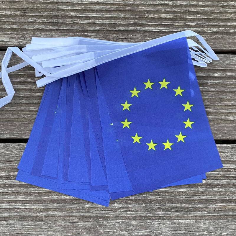 Xvggdg Unia Europejska flagi dekoracyjne 14x21cm 20 sztuk/zestaw proporzec EU String flags Banner chorągiewki święto imprezowe