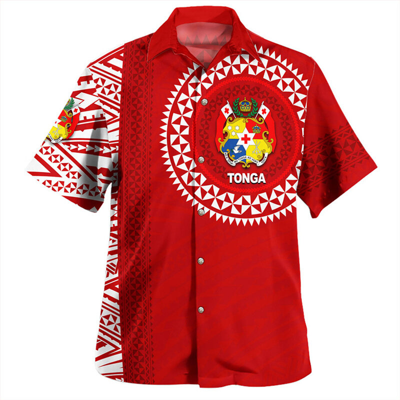 O Reino de Tonga Bandeira Nacional camisas para homens, impressão 3D, roupas gráficas, brasão de braço, curto, vintage