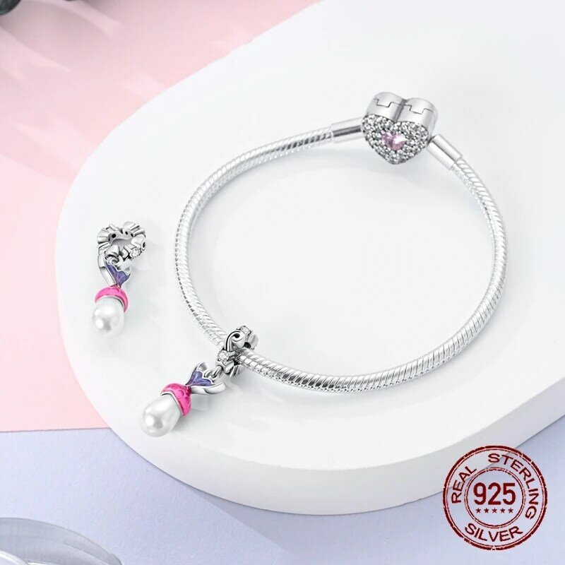 925 Sterling Silver ocean Luminous fish Mermaid pearl Charms Beads Pendant Fit Original Pandora Bracelet Jewelry Woman DIY Gift