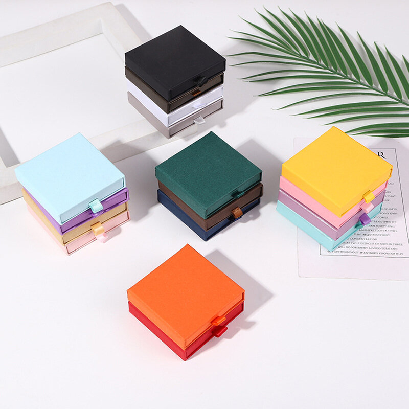 Caja de embalaje de joyería con cajón creativo, organizador de almacenamiento para collar, anillos, pulsera, soporte de exhibición, regalo de papel de Color sólido, 2022
