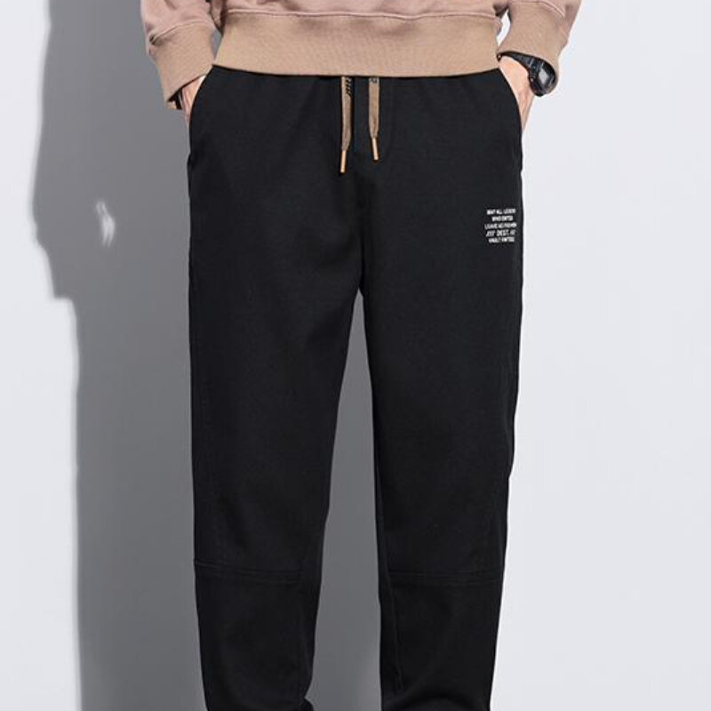 2023 Autumn Winter Casual Pants Men Solid Color Elastic Waist Drawstring Ankle-length Corset Trousers Sports Daily Male Pants