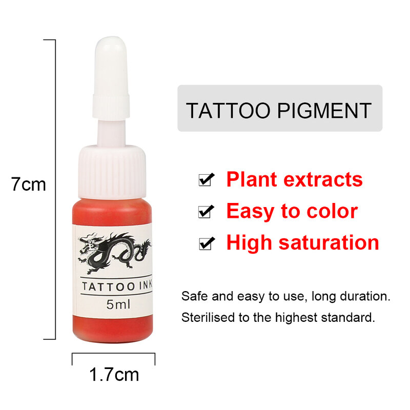 Pigmento de tatuaje de seguridad profesional, Kit de tinta de tatuaje duradera para pluma de tatuaje, maquillaje permanente, arte corporal, 5ml, 7 unidades