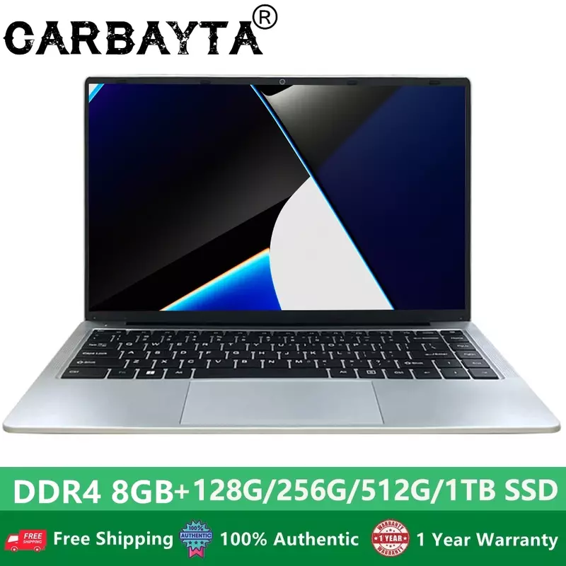 CARBAYTA Intel 14.1 Inch RAM 8GB DDR4 ROM 128GB 256GB SSD Windows 10 Pro Laptop Portable Laptos Student Notebook Quad Core
