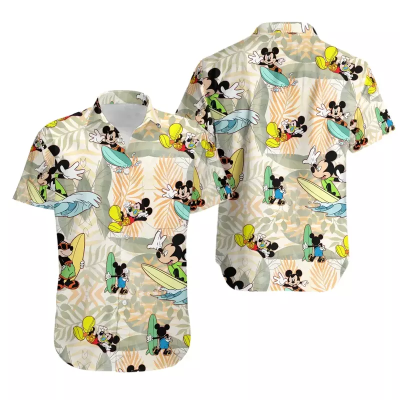 Disney-camisa hawaiana de Mickey y Friends para hombre y mujer, camisa de manga corta, informal, playa, Verano