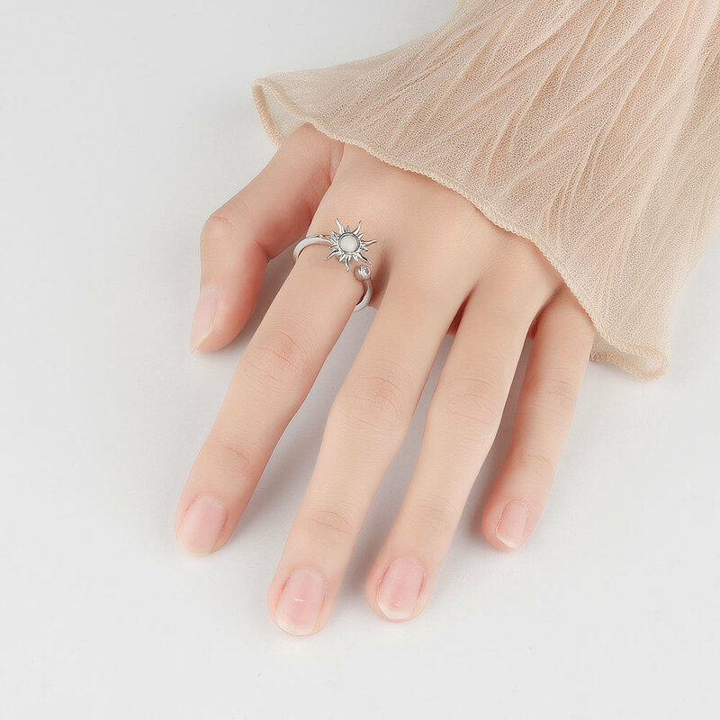 925 zircão de prata esterlina girassol spinner anéis para mulheres ajustável anti estresse anéis moda presente festa 2022 nova venda quente