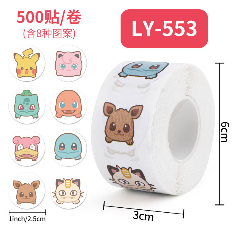 500PCS Anime Cute Pokemon Stickers Kawaii Pikachu Charizard Round Seal Stickers rotoli adesivi Graffiti bagagli adesivi giocattoli