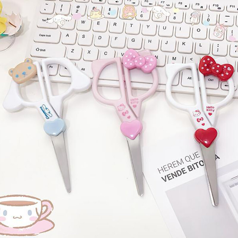 Tijeras Kawaii Sanrio Hello Kitty My Melody Kuromi, cortador de papel de acero inoxidable, corazón de niña, suministros de papelería de dibujos animados delicados