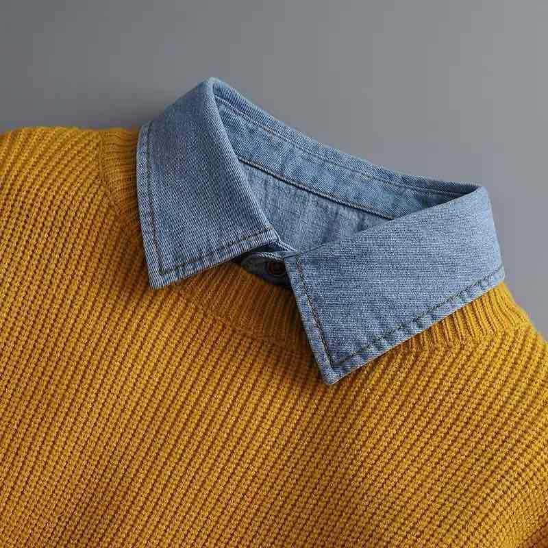 Conjunto de cuello falso para hombre y mujer, suéter con volantes, Color sólido, elegante, Invierno