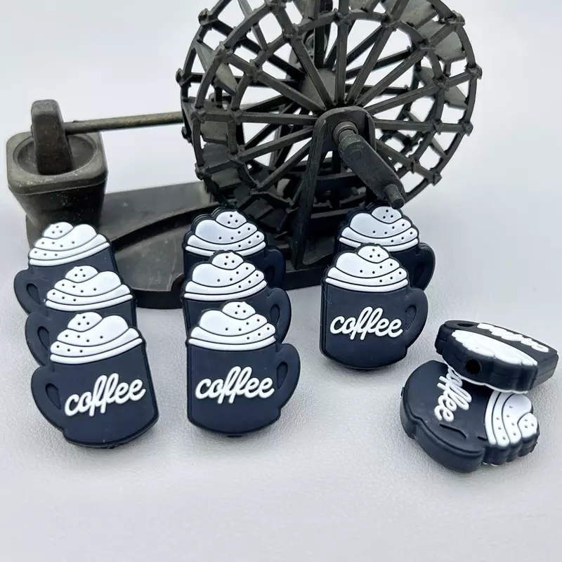 10pc DIY Coffee Cup Baby Silicone Bead Pacifier Chain Necklace Accessories Safe Food Grade Nursing Chewing BPA Free Focal Beads