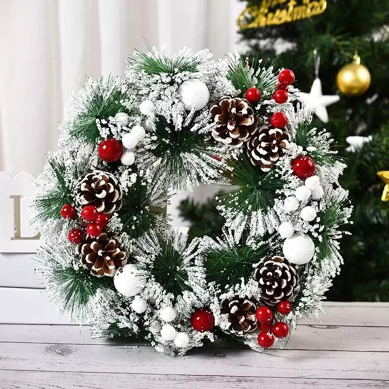 1PC nowe ozdoby świąteczne wieniec ozdoby imitacja wieniec ozdoby ręcznie robione dekoracje na drzwi nowy rok dekoracje świąteczne