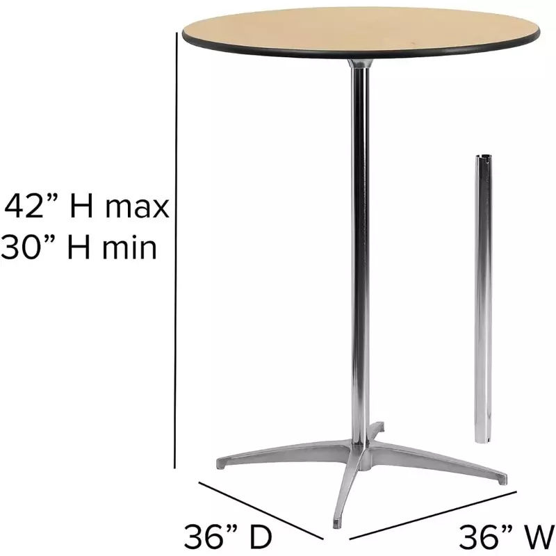 Bar Table 36" Round Wooden Cocktail Table with 30" & 42" Columns, Natural Color
