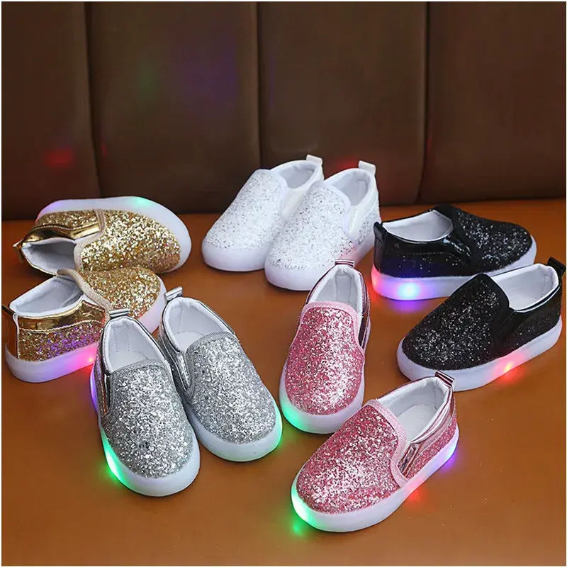 Tênis infantil LED iluminado, sapatos para bebês, sapatos leves de lantejoulas, sapatos casuais luminosos para meninos 1 2 3 4 5 6 anos, outono