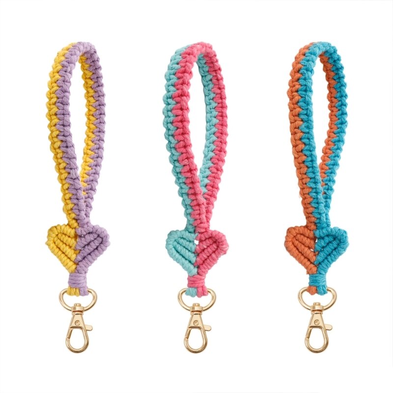 Handmade Knit Heart Shape Wristband Keychain Birthday Presents Girls Keyrings Dropship