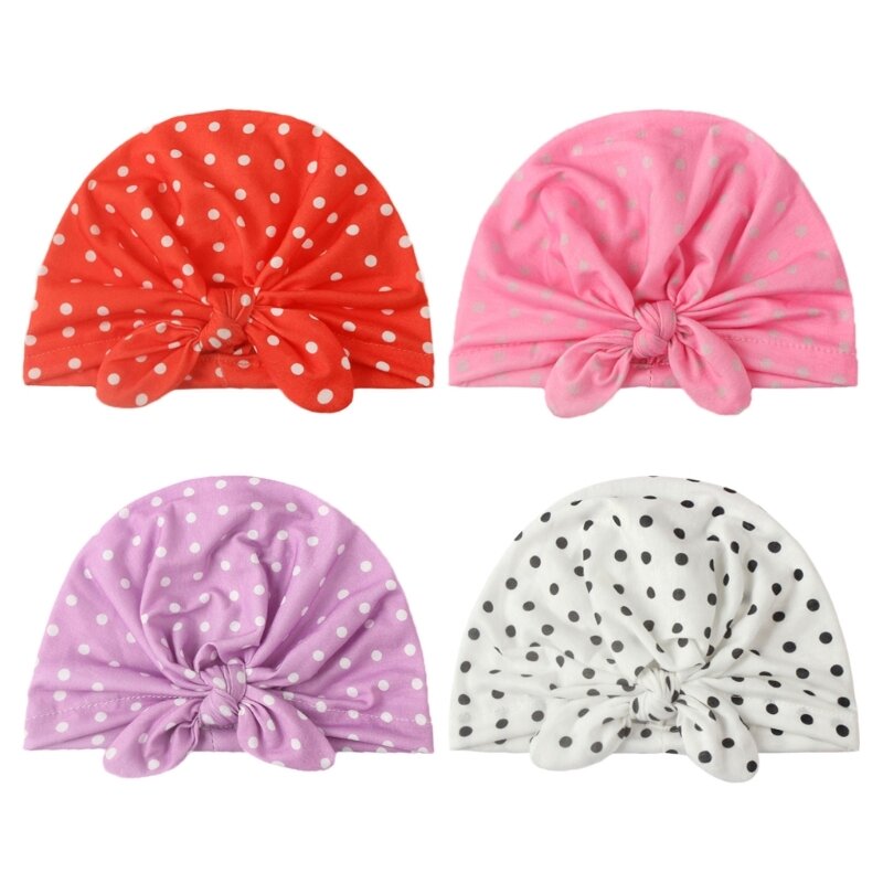 Trend Baby Girls Headwear Knotted Dot Pullover Hats Fetal Caps for Shower Party