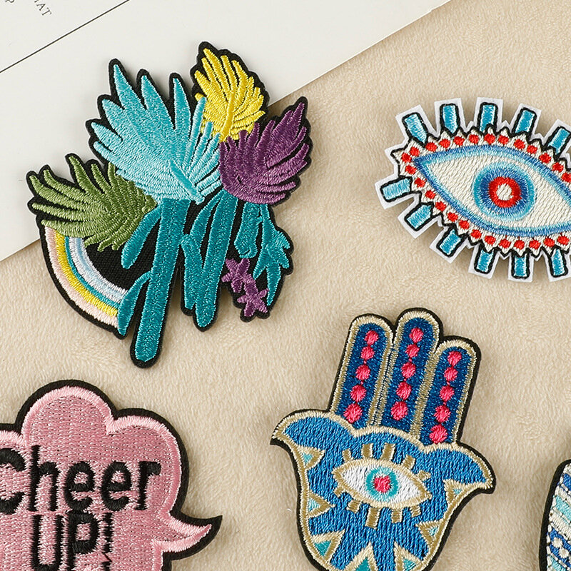 2024 New Embroidery Patch DIY Feathers Evil Eye Stickers Adhesive Badges Iron on Patches Hats Jacket Emblem Fabric Accessories