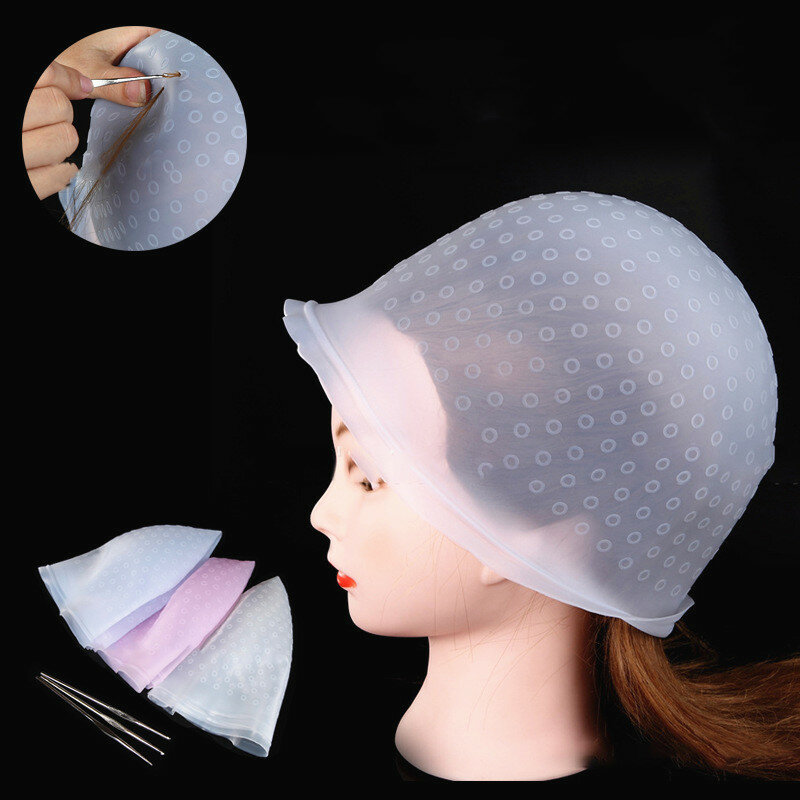 Topi Pewarnaan Rambut Silikon Jarum Kait Pewarnaan Warna Profesional Set Yang Dapat Digunakan Kembali Alat Pencelupan Frosting Salon Kecantikan