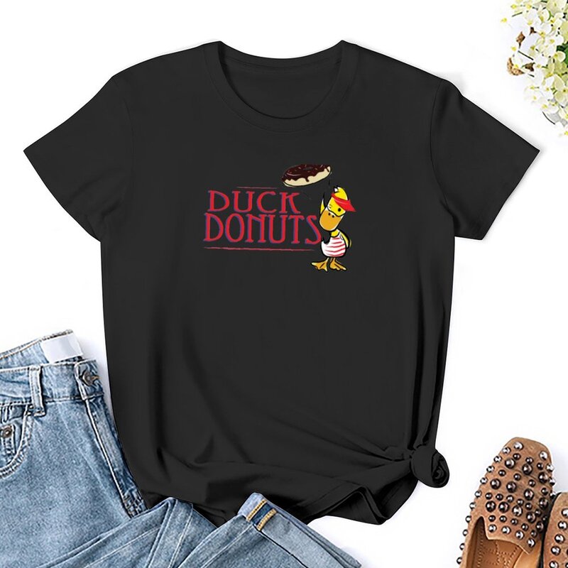 Camisetas gráficas de pato e donuts femininas, roupas de anime, tops, camisas extragrandes