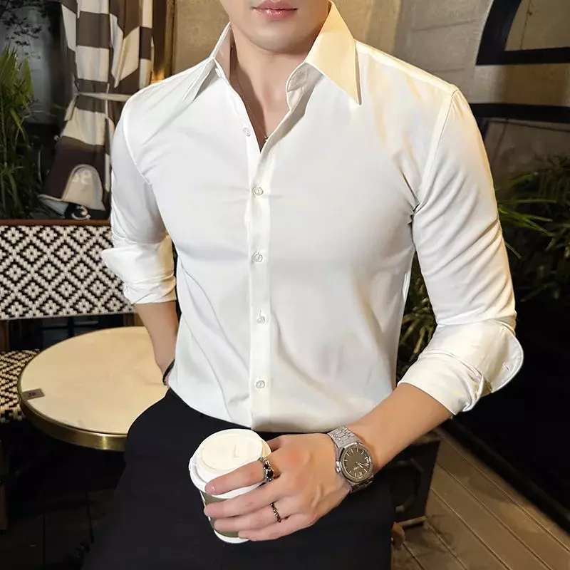 Camisas De Hombre Long Sleeve Shirts For Men Clothing 2023 Business Formal Wear Camisa Social Masculina Slim Fit Chemise Homme