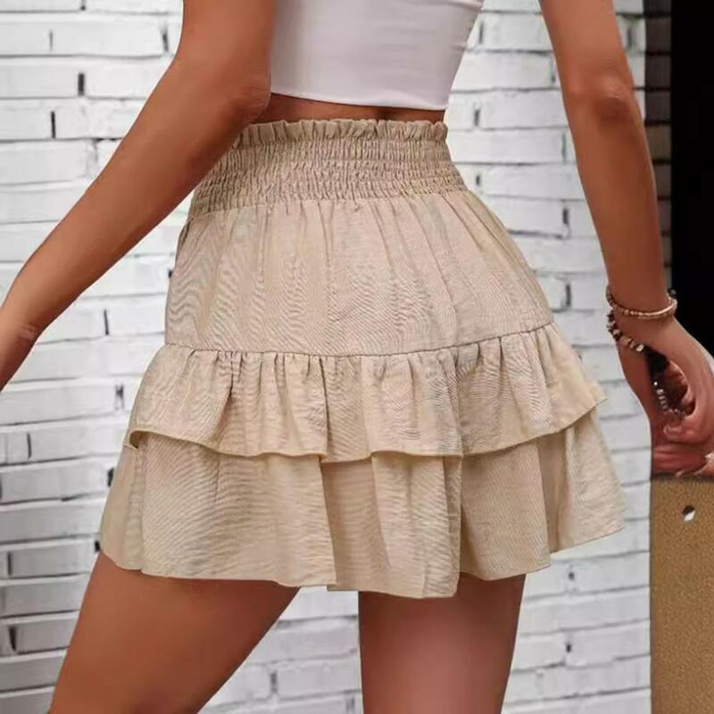 Hot Girl Style Shorts Elegant Double-layered Ruffle Women's Shorts for Summer Vacations Yoga Fitness High Waist Solid Color